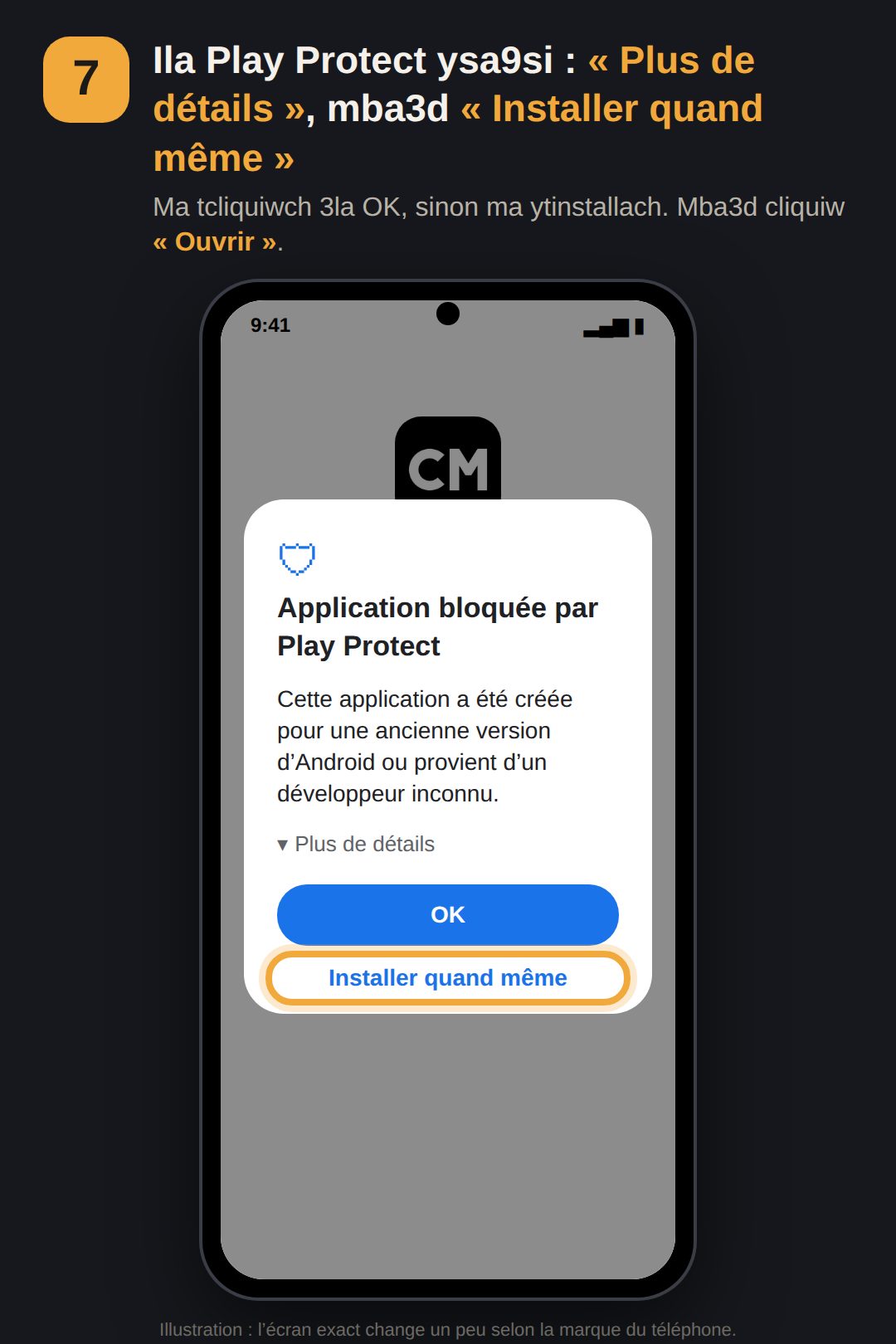 Étape 7 : Play Protect, Installer quand même
